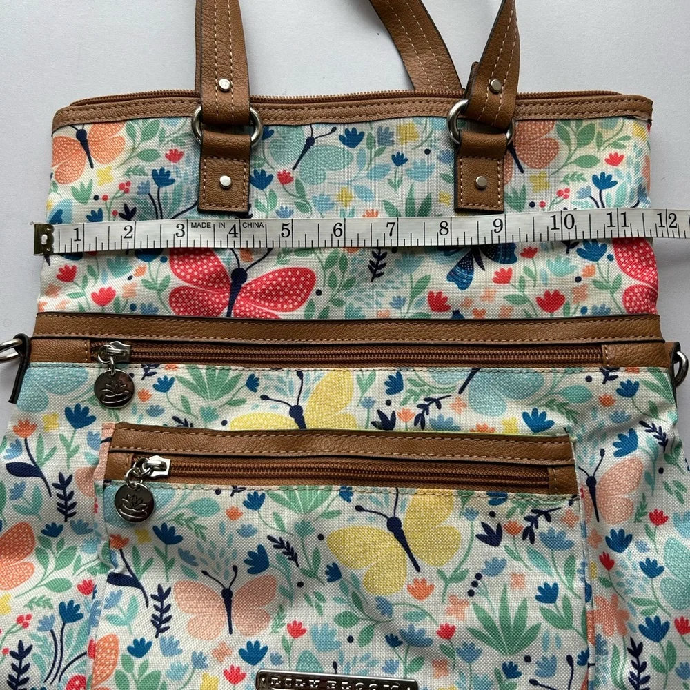 Floral Butterfly Tote Bag with Tan Accents